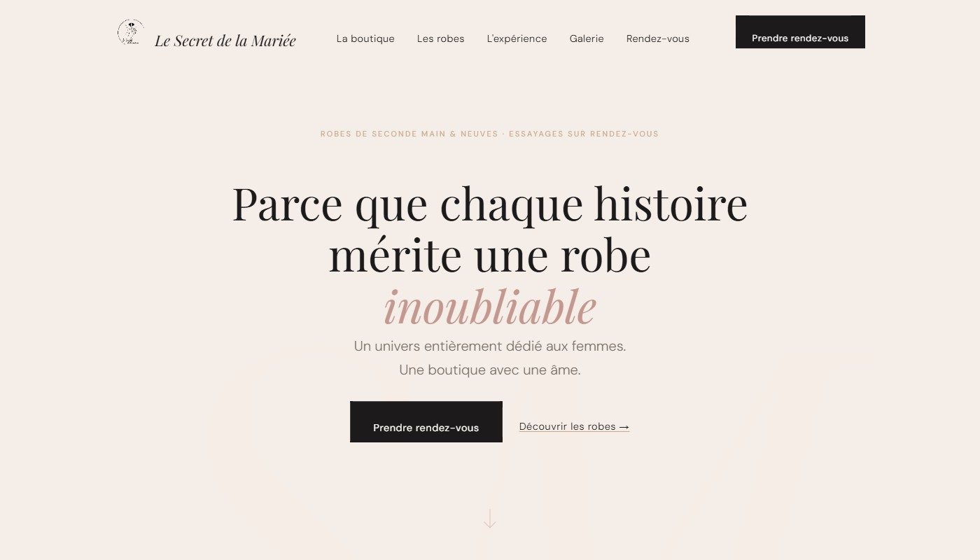 Site réalisé pour Le Secret de la Mariée